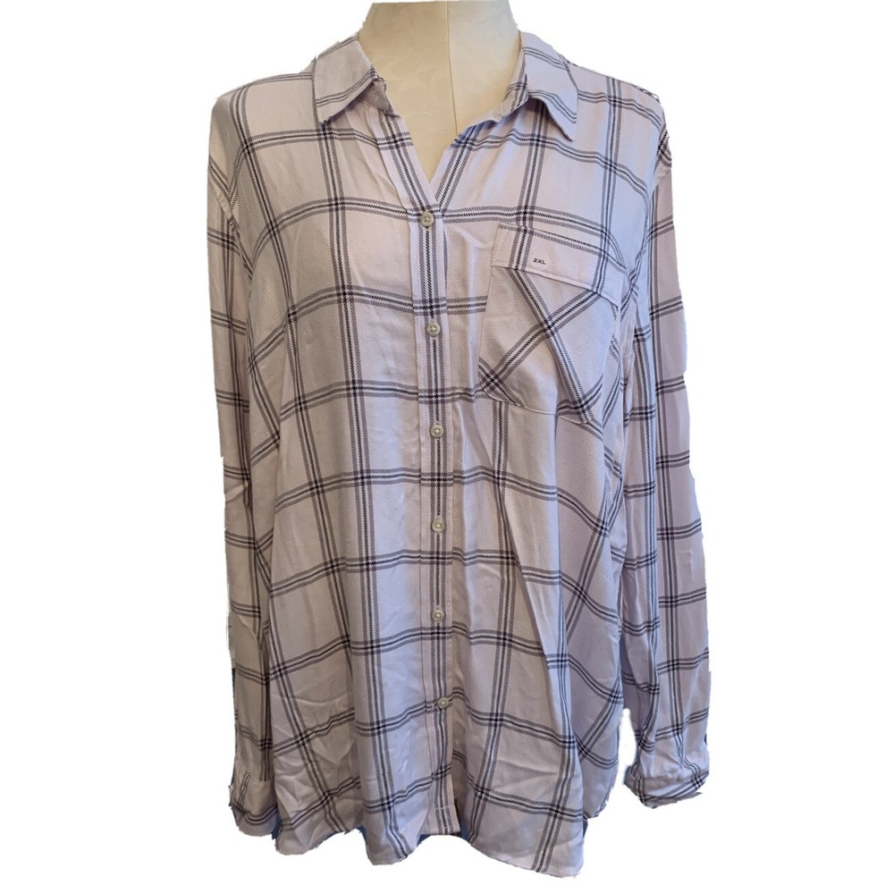 2XL Eddie Bauer Women's Pink Plaid Button Up Lightweight 100% Rayon NWOT